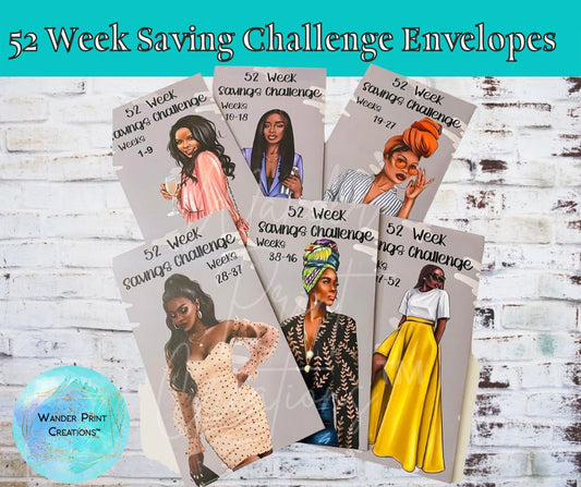 Melanated Divas 52 Week Savings Challenge Cash Envelopes set (6)  EBONY