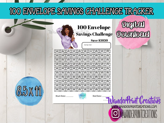 100 ENVELOPE SAVINGS CHALLENGE Tracker Printable