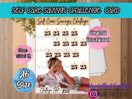 $350 SELF CARE Savings Challenge Card A6 Size CARAMEL   : Printable