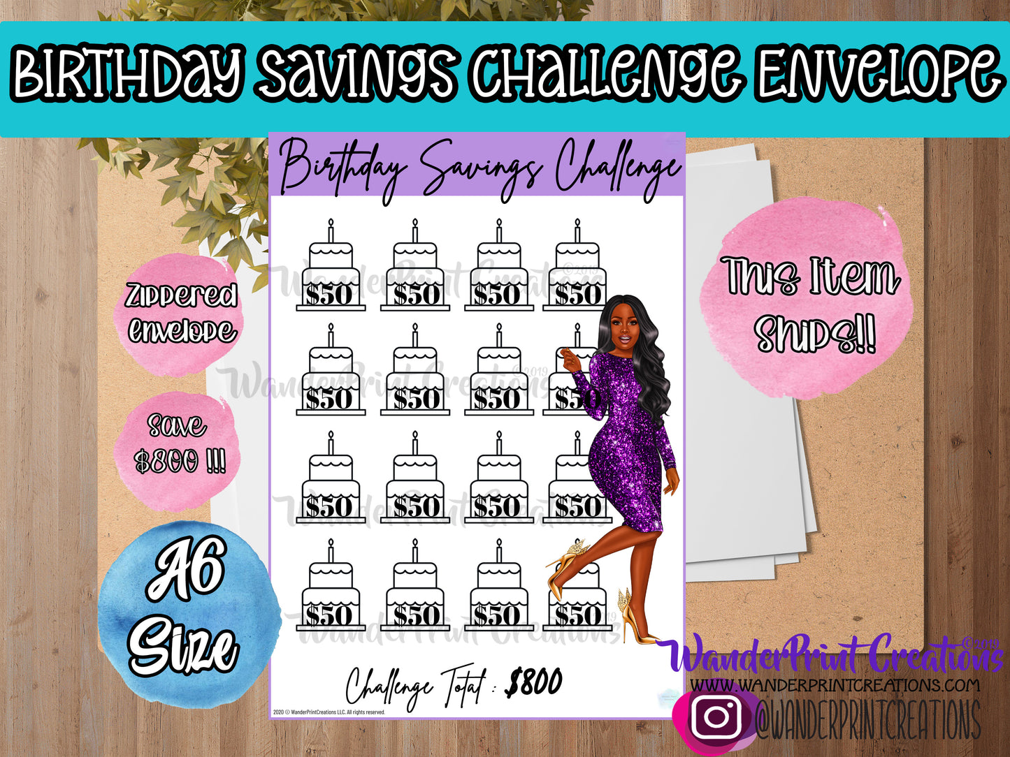 $800 BIRTHDAY SAVINGS CHALLENGE ENVELOPE