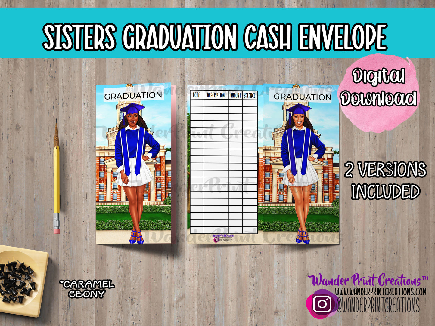 SISTERS GRADUATION | PRINTABLE Cash Envelope | Blue and White | A6