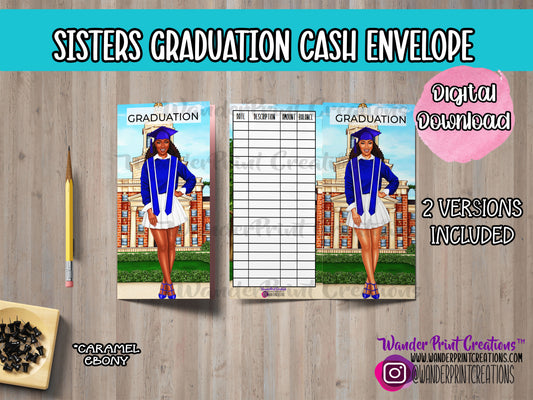 SISTERS GRADUATION | PRINTABLE Cash Envelope | Blue and White | A6