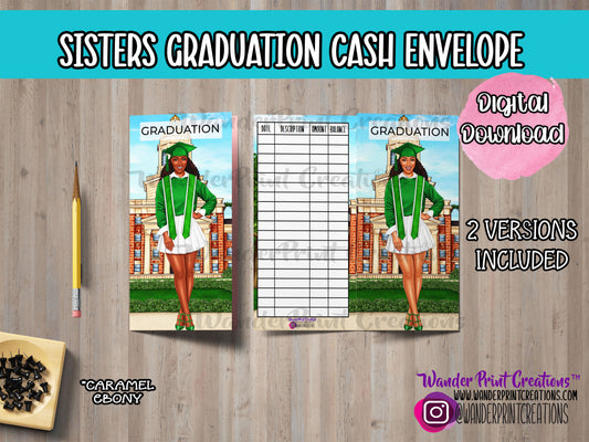 SISTERS GRADUATION | PRINTABLE Cash Envelope | Green and White | A6