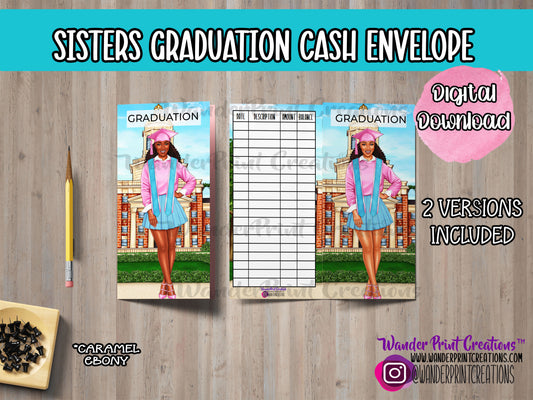 SISTERS GRADUATION | PRINTABLE Cash Envelope | Pink and Blue | A6