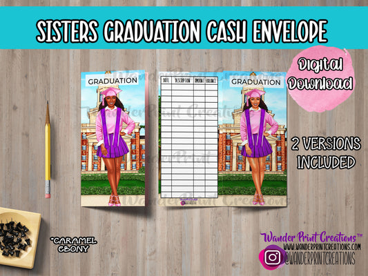 SISTERS GRADUATION | PRINTABLE Cash Envelope | Pink and Purple | A6
