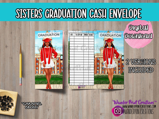 A7 | SISTERS GRADUATION | PRINTABLE Cash Envelope | Red and White