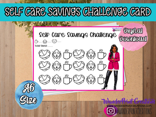 SELF CARE Savings Challenge Card A6 Size EBONY : Printable