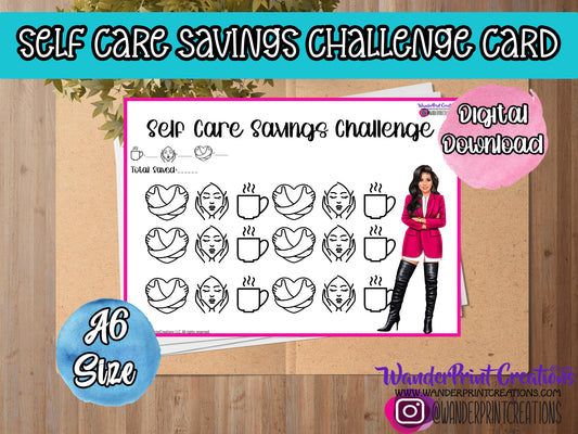 SELF CARE Savings Challenge Card A6 Size CARAMEL : Printable