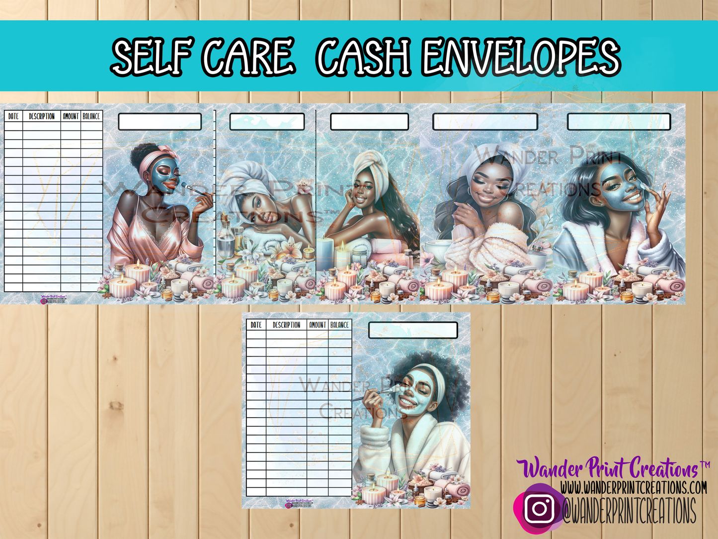 A6 Editable Cash Envelope for Budget Binders in SELF CARE: Set of 6