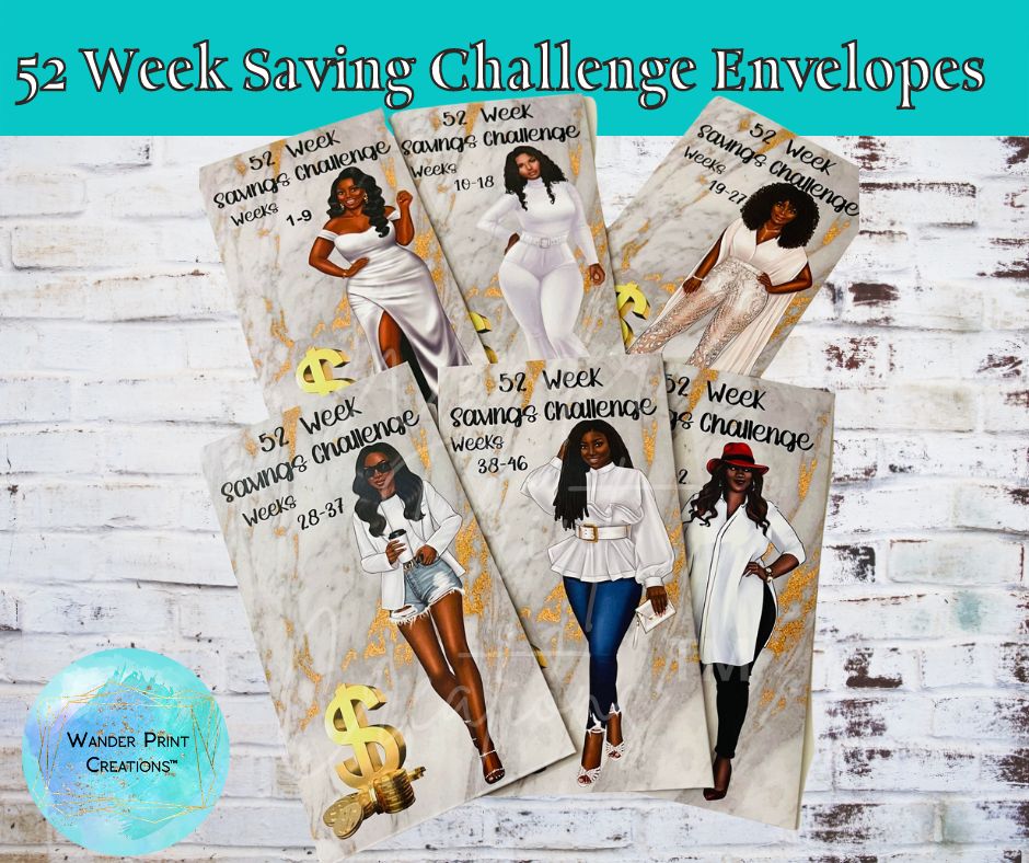 Melanated Queens 52 Week Savings Challenge Cash Envelopes set (6)  EBONY