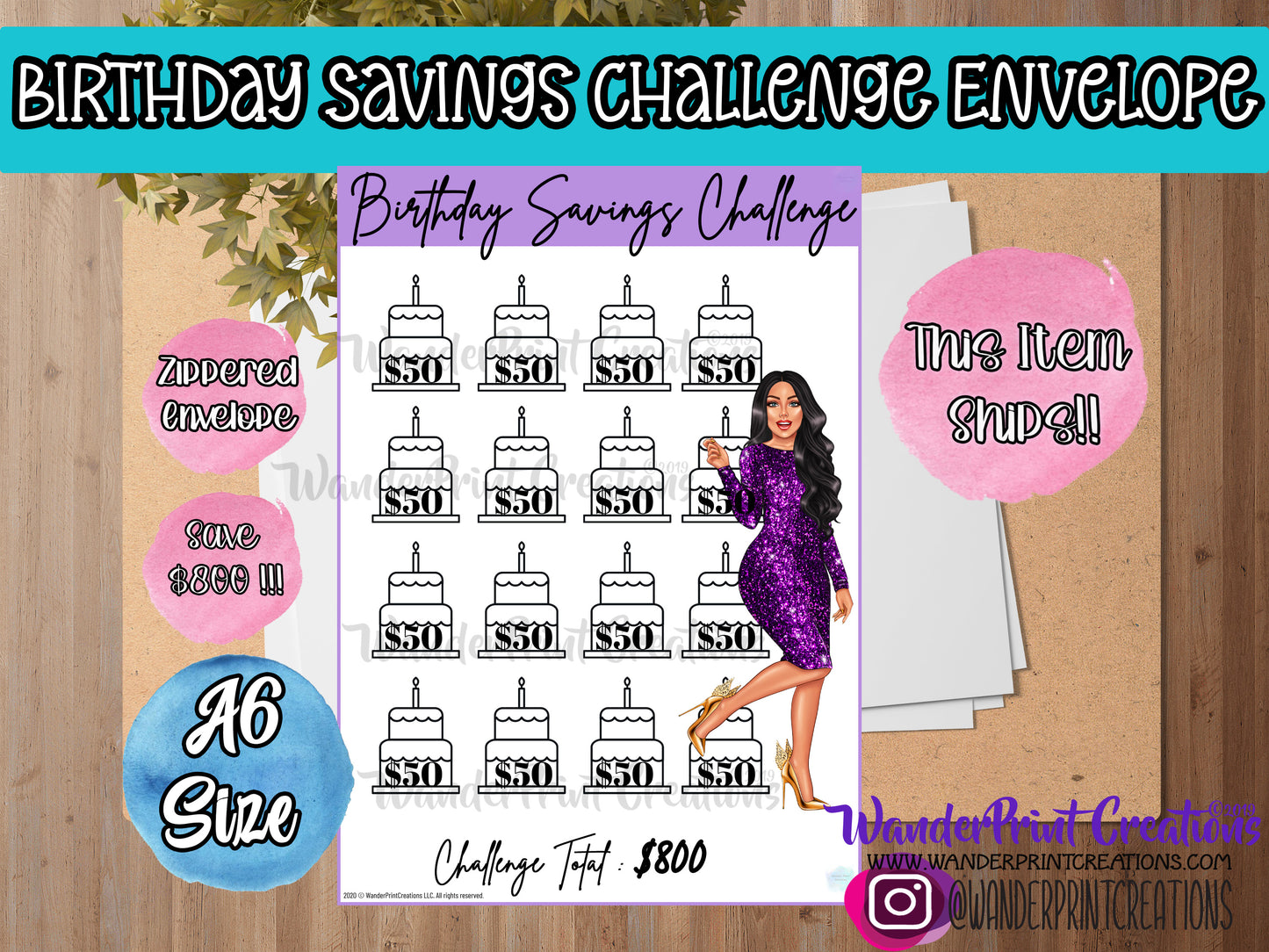 $800 BIRTHDAY SAVINGS CHALLENGE ENVELOPE