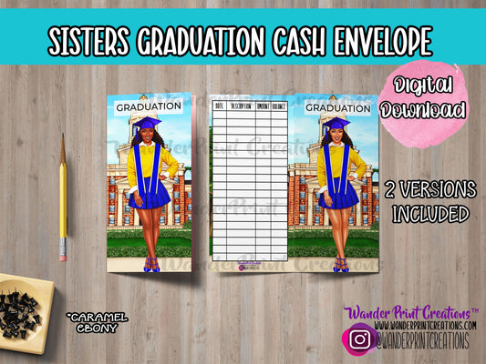 A7 | SISTERS GRADUATION | PRINTABLE Cash Envelope | Blue and Gold