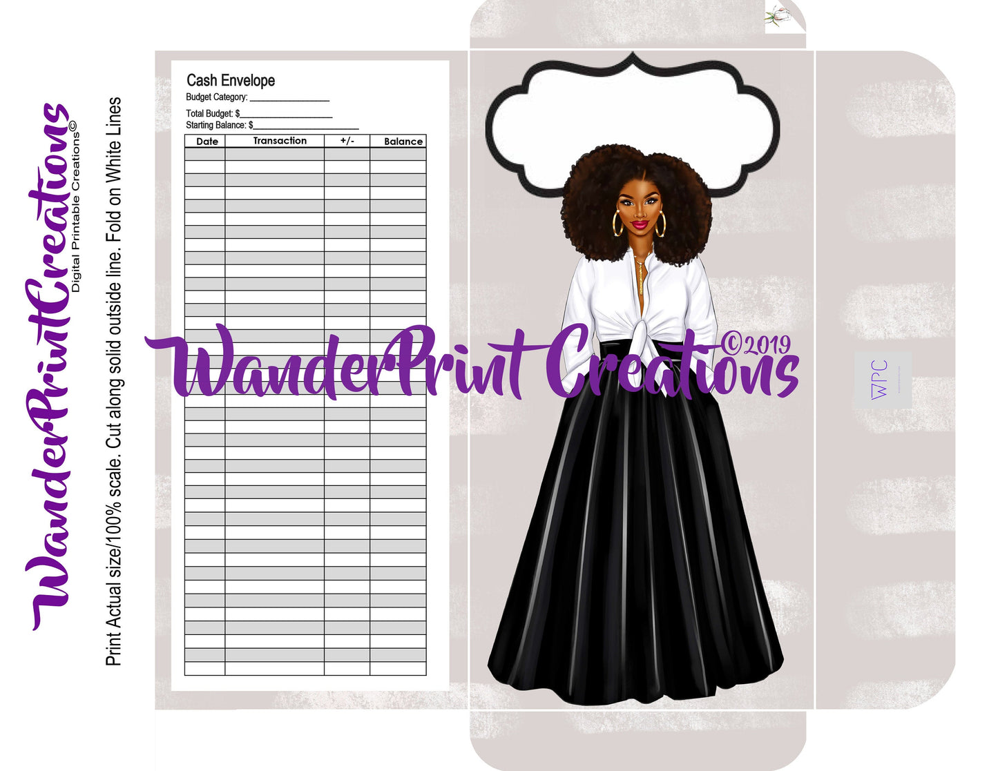 BOSS LADY : EBONY Blank Cash Envelopes Set of 7 - Printable Budget Envelopes