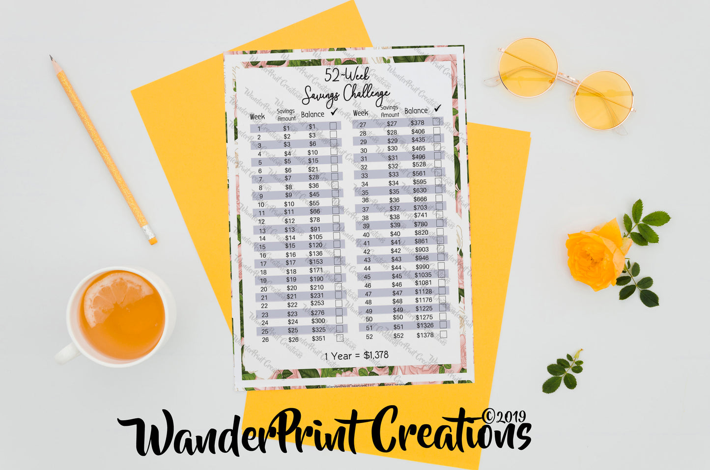 52 WEEK SAVINGS CHALLENGE Tracker Printable