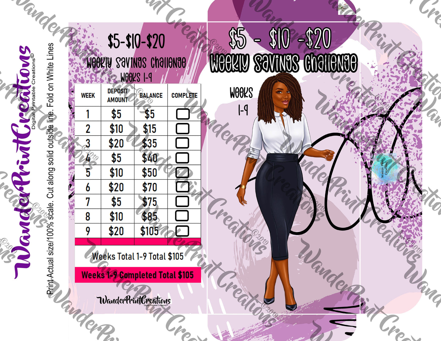 5 -10-20 Dollar Weekly Savings Challenge Printable Cash Envelopes set ( 52 Weeks) SAVE 600 DOLLARS