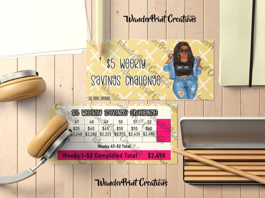 $5 Dollar Weekly Savings Challenge Printable Cash Envelopes set ( 52 Weeks) SAVE  $2490 DOLLARS
