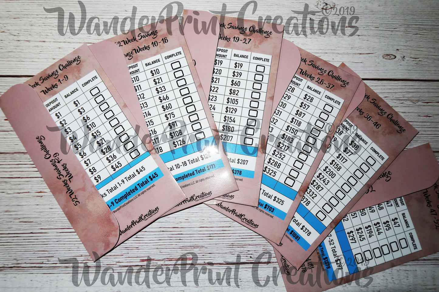 52 Week Savings Challenge Cash Envelopes set (6) CARAMEL