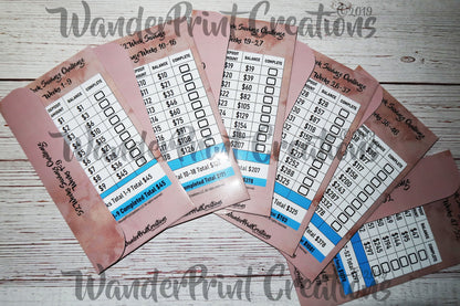 52 Week Savings Challenge Cash Envelopes set (6) CARAMEL